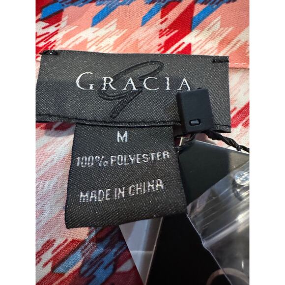 Gracia Women's Bold Aztec Print Tie Neck Blouse Size Medium NWT Button Up - Picture 6 of 9